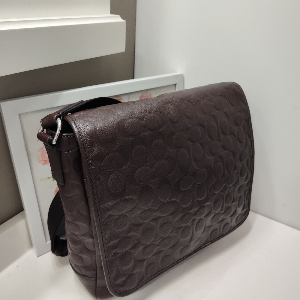 🤎EUC Coach Signature Monogram Logo Adjustable Crossbody Messenger Bag, Chocolat - Picture 6 of 16
